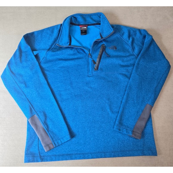 The North Face Mens Pullover Long Sleeve Shirt Blue L/G Quarter Zip Fleece Blue - Picture 1 of 9